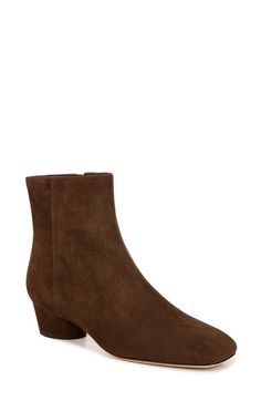 "Find VINCE Rockville Bootie on Editorialist. Sleek and polished leather is sculpted into a square-toe bootie set atop a cylindrical block heel for modern flair. 1 3/4\" heel (size 8.5) 6\" shaft Side zip closure Cushioned footbed Leather upper, lining and sole Imported" Bootie, Side Zip, Block Heels, Leather Upper, 50 %, Top Brands, Sleek, Luxury Fashion, Square