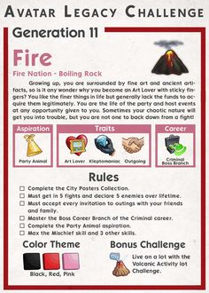 a poster with instructions on how to use the game avatar league challenge for generation 11