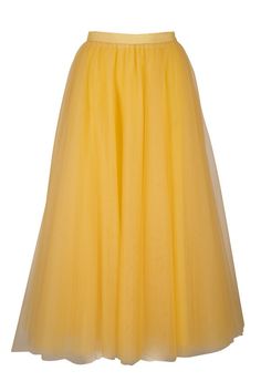 Carolina Herrera - Pleated Tulle Yellow Midi Skirt Elegant Long Yellow Skirt, Spring Full Nylon Skirt, Nylon Full Skirt For Spring, Spring Formal Tulle Maxi Skirt, Formal Spring Tulle Maxi Skirt, Yellow Evening Skirt For Spring, Yellow Evening Skirt For Summer, Yellow Skirt For Summer Evening, Elegant Yellow Flowy Skirt