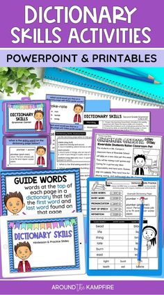 dictionary skills and guide words practice activities for teaching 2nd grade students to use a dictionary Dictionary Activities, Dictionary Skills, Guide Words, Fluency Activities, Grammar Skills, Foundational Skills