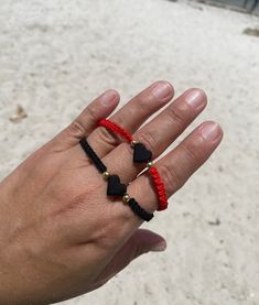 Macrame Jet Stone Bracelet* Genuine Azabache Bracelet* Heart Bracelet* Protection Amulet*Jewelry* Red & Black String * Pulsera Mal de Ojo * Jet Stone, Protection Amulet, Heart Bracelet, Stone Bracelet, Rope Bracelet, Macrame, Really Cool Stuff, Black And Red, Beaded Bracelets