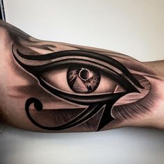 a man's arm with an eye tattoo on it