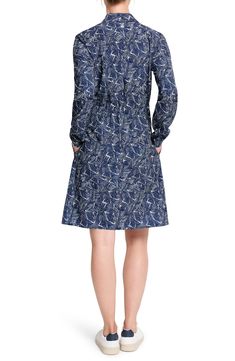 An allover print enlivens this crisp shirtdress designed with a defining drawcord waist. 36 1/2" length Front button closure Spread collar Long sleeves Drawcord-toggle waist Unlined 92% recycled polyester, 8% spandex Hand wash, dry flat Imported Casual Drawstring Dresses For Work, Printed Shirt Dress For Workwear, Tennis Dresses, Petite Sweaters, Fall Denim, Tennis Dress, Sweater Sale, Paige Denim, Stretch Dress