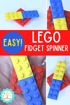 the instructions for making lego fidget spiner are shown in three different pictures, with text overlay that reads easy lego fidget spinner