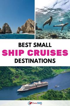 Scenic destinations including rocky sea arches, playful seals underwater, and a cruise ship in a lush river valley. South Pacific Cruise, Vacations In The Us, Bucket List Vacations, The Road Less Traveled, Road Less Traveled, Cruise Tips, Cruise Ships