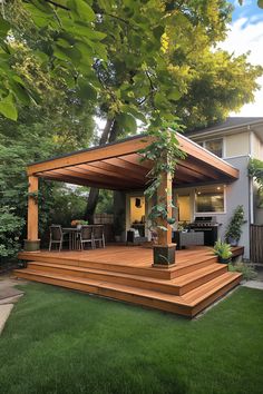 patio deck with pergola Patio Deck With Pergola, Elevated Deck With Pergola, Raised Deck Backyard, Deck With Lower Deck, Deck And Brick Patio Combo, Raised Yard Landscaping, Backyard Deck And Pool, Backyard Deck Pergola, Flat Decks In Backyard