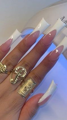 Xl Duck Nails, Long Duck Nails Acrylic, Simple Long Nail Designs, French Duck Nails, Duck Nails Long, Curved Acrylic Nails, Long Duck Nails, Cardi B Nails, Punk Nails