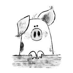 a drawing of a pig standing in the water