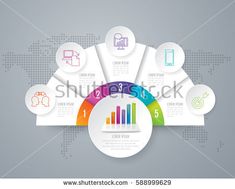 modern info graphics design with colorful circles and arrows on grey background, eps1089