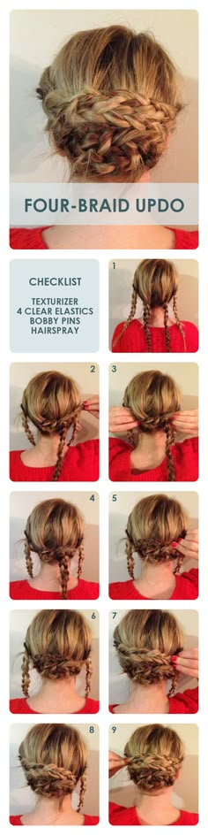 4 braid updo tutorial Braiding Updo, Tutorial Chignon, Braid Updo Tutorial, Braid Bun, Hair Bun Tutorial, Updo Hairstyle