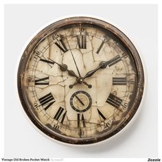 an old clock with roman numerals on the face and hands is shown against a white background