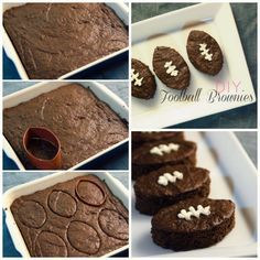 chocolate cookies decorated with white icing and sprinkles are shown in four different pictures