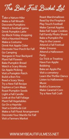 the best fall bucket list with text overlaying it's all in red