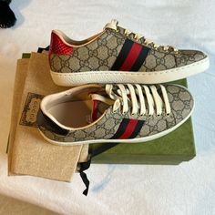 Authentic Gucci Sneakers Nwts Gucci Red Sneakers, Gucci High Tops, Gucci Ace Sneakers, Fashion Shoes Heels, Limited Edition Sneakers, Gucci Sneakers, Tennis Sneakers, Vintage Sneakers, Shoe Bags