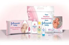 the baby products are on display in front of a pink background with an image of a baby's head