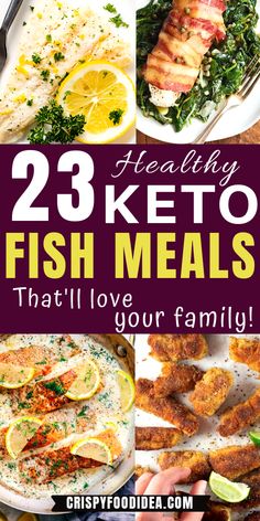 healthy fish meals with text overlay that reads 23 keto fish meals that'll love your family