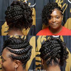 Updo with Goddess Braids and Curls Two Goddess Braids, Black Braided Updo, Goddess Braids Updo, Goddess Braid Styles, Scalp Braids, Bob Braids, Feed In Braid