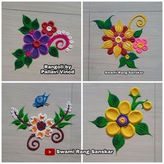 four different types of flowers are shown in this video lesson for children to learn how to make hand embroidery