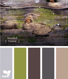 the color scheme for wood tones is green, brown and gray with white dots on it