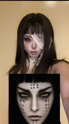 Halloween Black Hair Costume, Black Hair Halloween Costumes Ideas, Halloween Makeup 2024, Halloween Costumes Black Hair, Black Hair Halloween Costumes, Tattoos Disney, Horror Make-up, Anime Cosplay Makeup, Cute Halloween Makeup