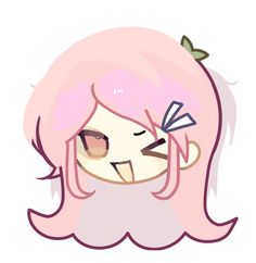 a cartoon girl with pink hair and green leaves on her head