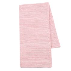 a pink and white knitted scarf on a white background with the word,'i love