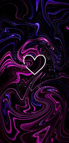 a heart is in the middle of purple swirls and black background with white lines