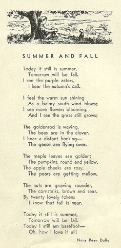 an old poem written in black and white with the words summer and fall on it