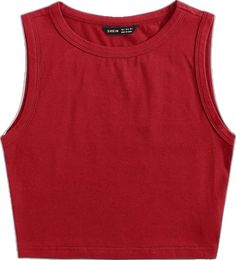 Casual Red Tank Crop Top, Red Casual Sleeveless Crop Top, Red Sleeveless Casual Crop Top, Casual Red Sleeveless Crop Top, Basic Red Cotton Crop Top, Basic Red Tank Top For Summer, Solid Crop Tank Top, Tops Shein, Crop Tank Top