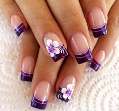 French Tip Nail Art, Nail Tip Designs, Manicure Nail Designs, French Tip Nail Designs, Spring Acrylic Nails, Purple Nail Designs, Fancy Nails Designs, French Nail Designs