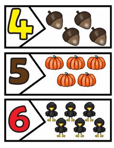 a printable worksheet for counting the number six with pumpkins and acorns