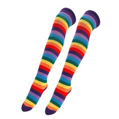 PRICES MAY VARY. Material:It is made of high-quality materials,acrylic,cotton,absorb sweat, prevent silk from falling off, and have bright and saturated colors. Size:Sock length 25.6 inches, fit for US Women shoe Size 6-10,suitable for most people. Novelty Pattern:Rainbow socks knee high stockings and stripes pattern make your whole body look fresh and attractive,suitable to wear with various shoes, such as sneakers, casual shoes and martin boots. For various occasions:Socks are elastic and can Multicolor Stretch Cotton Socks, Multicolor Thigh High Casual Socks, Multicolor Casual Thigh-high Socks, Casual Multicolor Thigh High Socks, Stretchy Multicolor Trendy Knee-high Socks, Trendy Multicolor Thigh High Stockings, Trendy Multicolor Stretch Knee-high Socks, Trendy Stretch Multicolor Stockings, Multicolor Stretch Thigh High Stockings