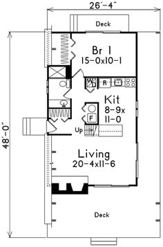 the floor plan for a small house with two bedroom and an attached living room area