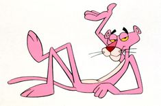 the pink panther cartoon character is holding up his arms and legs with one foot in the air