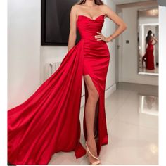 Evening Sweet Heart Ruched Red Mermaid Prom Dress, Annie Dress, Red Ball Gown, Split Prom Dresses, Sweetheart Neck Dresses, Sweetheart Prom Dress, Red Ball, Red Prom, فستان سهرة