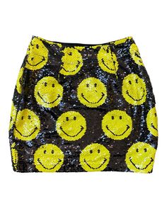 Nothing you wear is more important that a smile.. and sequins, obviously! So why not wear both at the same time? At Any Old Iron and Smiley, we believe that you can and you should! That's why we have brought you the new Any Old Iron x Smiley Skirt! This shimmering black sequin skirt is adorned with beaming smiley faces in a sunshine yellow. With a flip of the hand, the bright yellow happy faces turn to a magnificent black and the jet black background becomes a radiant yellow. On the interior of Black Sequin Skirt, Designers Jewelry Collection, Happy Faces, Kate Bosworth, Rocker Style, Miranda Lambert, Smiley Faces, Sunshine Yellow, Birthday List