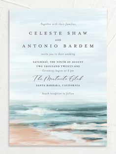 an ocean themed wedding card with the words,