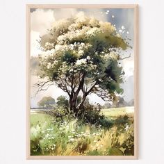 a painting of a tree in the middle of a field