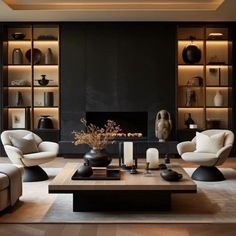 modern living room with black and white furniture