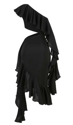 a black dress with ruffles on it