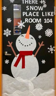 a door decorated to look like a snowman