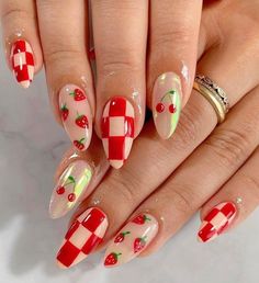 Red Summer Nails, Cute Simple Nails, Cherry Nails, Colorful Nails, Funky Nails, Short Acrylic Nails, Nail Arts, Nail Designs Summer, Best Acrylic Nails