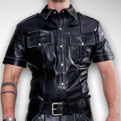 The Shirt is made of 100% real Genuine Lambskin Leather. Available in all sizes and colors. All our product can be customized as per Buyer requirement. Leather is our passion We source the best leather skins that are soft Napa Leather.     Condition    : made to order Material       : 100% Real Lambskin Leather Colors         :  Black Size Details : Kindly Refer Size Chart & Size Guide Below. Size Query   : If you do not find your Size in Size Chart we do make Custom-made. Inside           : Soft Smooth Lining for better fitting Classic Fitted Leather Tops, Fitted Classic Leather Tops, Black Fitted Biker Top, Fitted Classic Leather Top, Black Leather Collared Top, Black Short Sleeve Leather Top, Black Leather Short Sleeve Top, Fitted Black Leather Tops, Fitted Black Shirt With Pockets