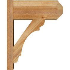 an unfinished wooden shelf bracket on a white background