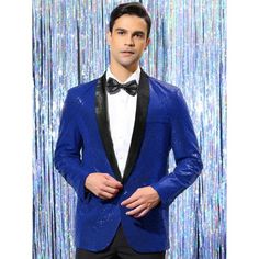 Lars Amadeus Men's Sequin Shawl Lapel One Button Tuxedo Wedding Shiny Blazer Blue Small : Target Prom Blazers, Sequin Blazer, Blazer Blue, Tuxedo Wedding, Metallic Fabric, Blazer Black, Music Festivals, Suit Pants, Button Design