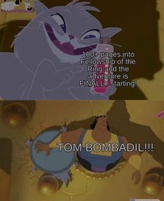 an image of the same cartoon character in different scenes, with caption that reads tom bombadili