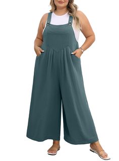 PRICES MAY VARY. FABRIC COMPOSITION: Plus size overalls for women made of 100% polyester, lightweight, soft, drapey, breathable and durable ADJUSTABLE STRAPS: (Inseam- 22.64 inches) Wide legs, four pockets, three coconut buttons to adjust the length of the jumpsuit. ROOMY PLUS SIZE JUMPSUIT: ample waist and leg space, hiding your tummy ,flattering your plump figure PLUS SIZE JUMPSUIT FOR CURVY WOMEN: It looks cute with a graphic tee, plain white tee, tank top, or even a light cardigan sweater in Casual Mom Style Plus Size, Clothes For Short Curvy Figures, Plus Size Jumpsuit Outfit Casual, Plus Size Fall Fashion For Women, Amazon Plus Size Outfits, Clothing Silhouettes, Plus Size Amazon Outfits, Plus Size Boho Fashion, Casual Summer Rompers