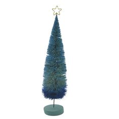 a blue christmas tree with a star on top