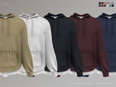 four different colored hooded sweatshirts with hoodies on the front and back, all in various colors