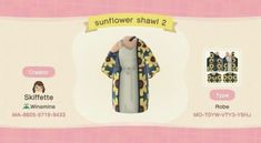 an animal crossing character is wearing a sunflower shawl and matching with other items